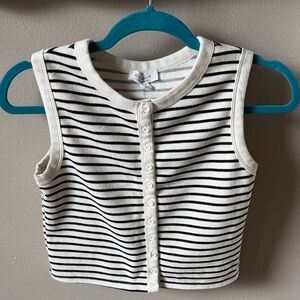 Striped Button-Front Crop Tank Top - White/Black